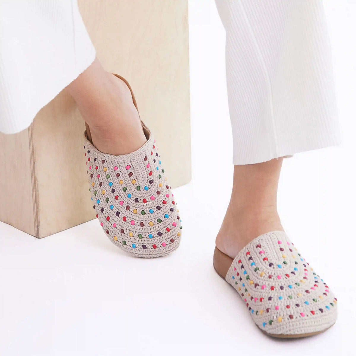 Bolinas Clog - Hand Crochet - Ecru Multi Beads