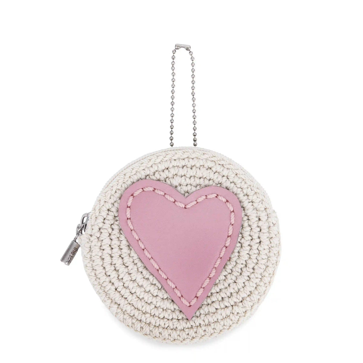 Circle Coin Pouch - Hand Crochet - Ecru Rosewood Heart