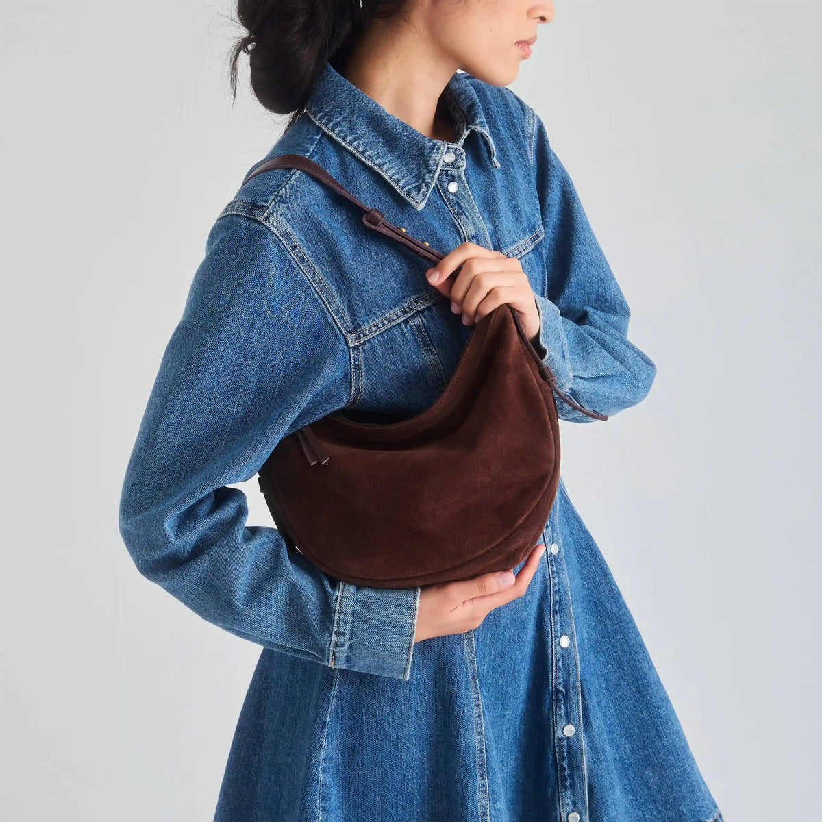 Tess Shoulder Bag - Leather - Mahogany Suede