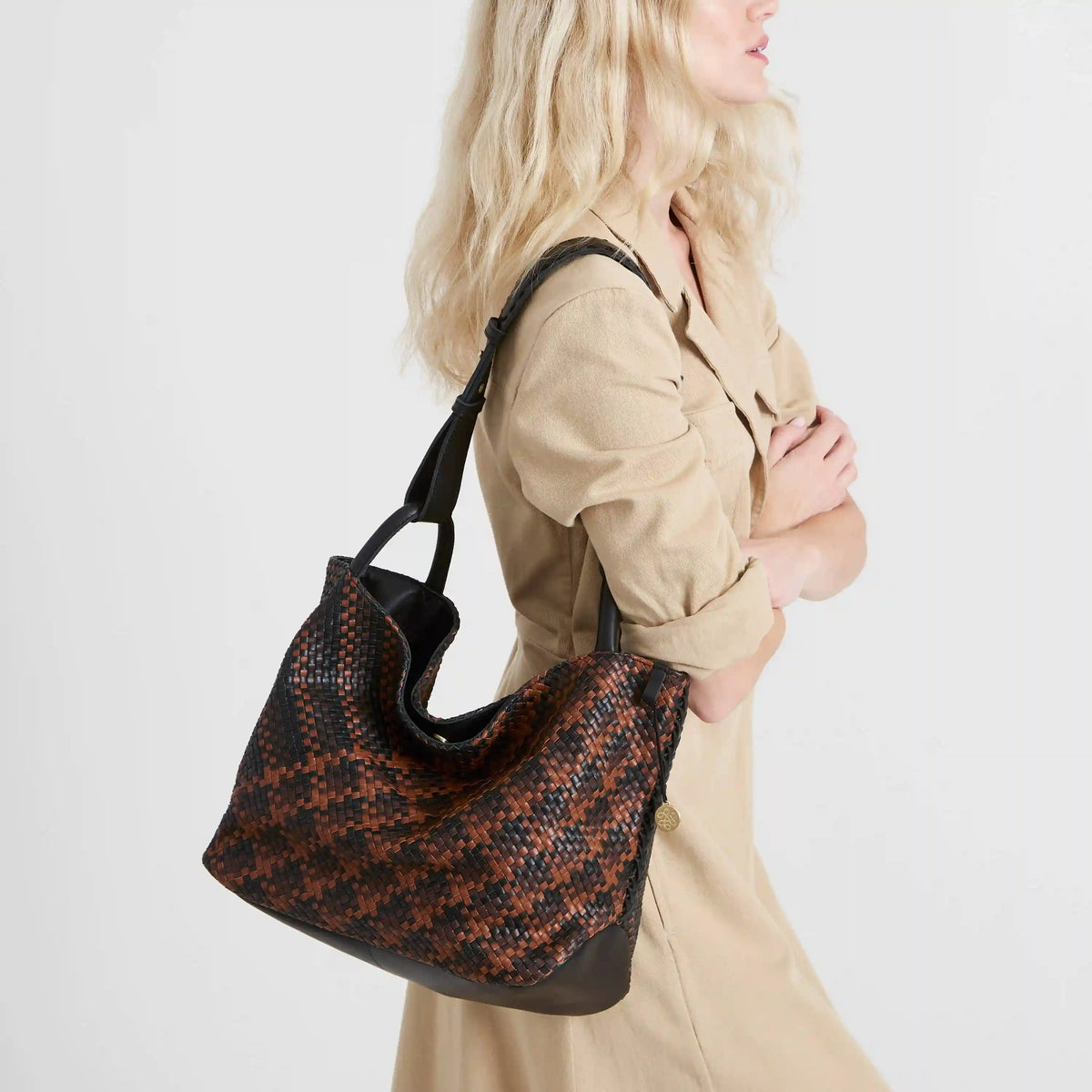 Los Feliz Medium Tote - Leather - Espresso Woven