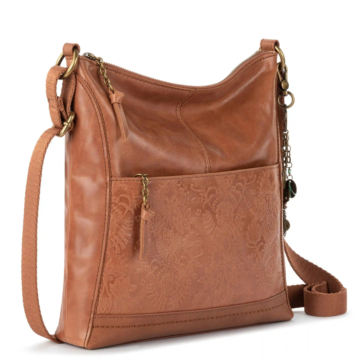 Lucia Crossbody - Leather - Tobacco Floral Embossed