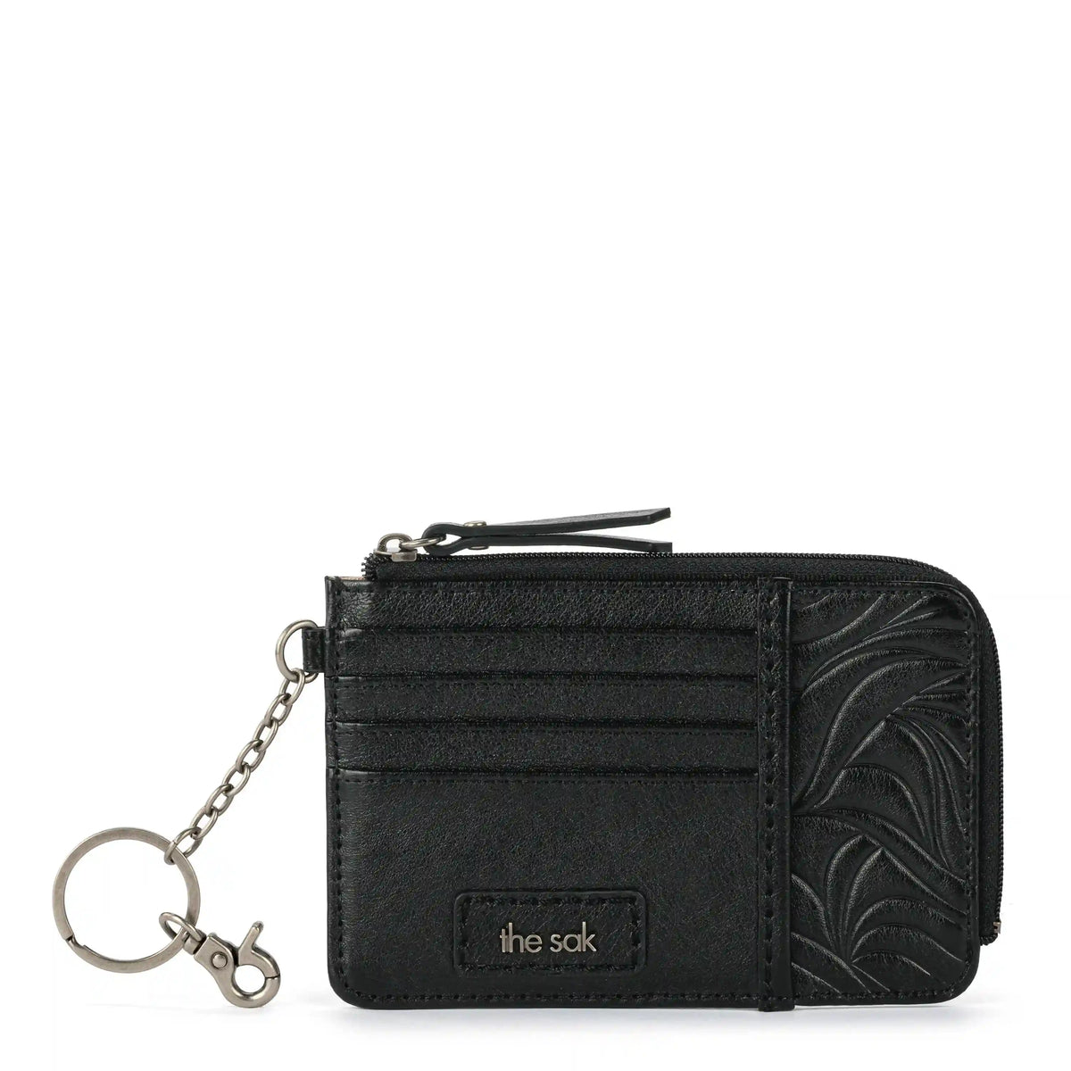 Iris Card Wallet - Leather - Black Leaf Embossed