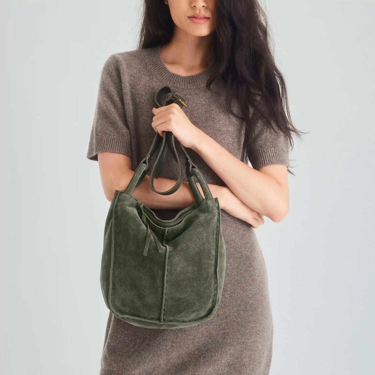 Los Feliz Crossbody - Leather - Moss Suede