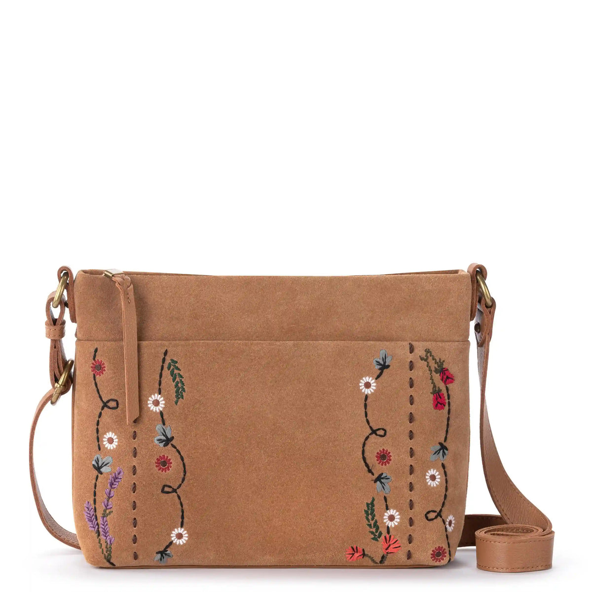 Melrose Crossbody - Leather - Tan Suede Whimsy Floral