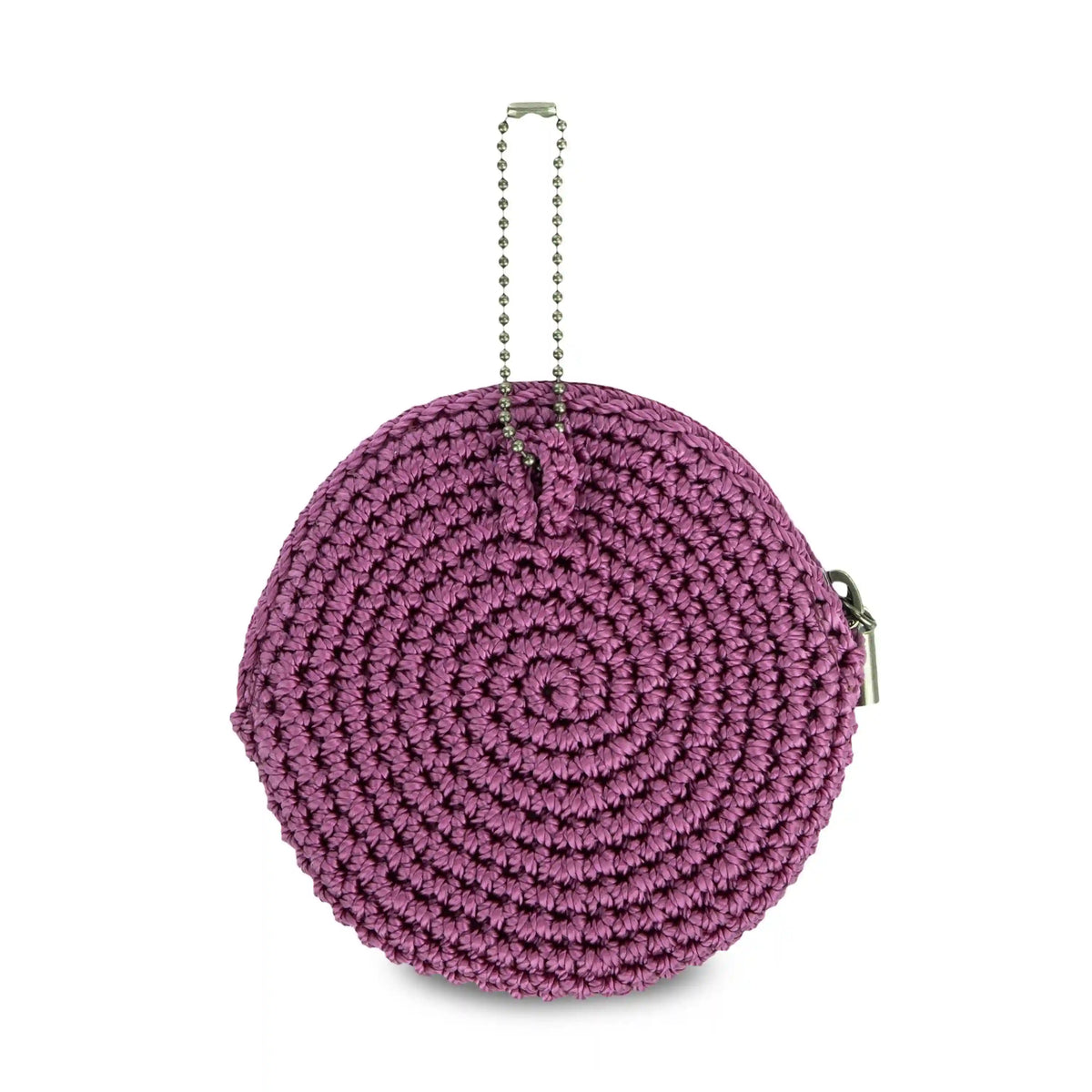Circle Coin Pouch - Hand Crochet - Radiant Orchid Aubergine Heart
