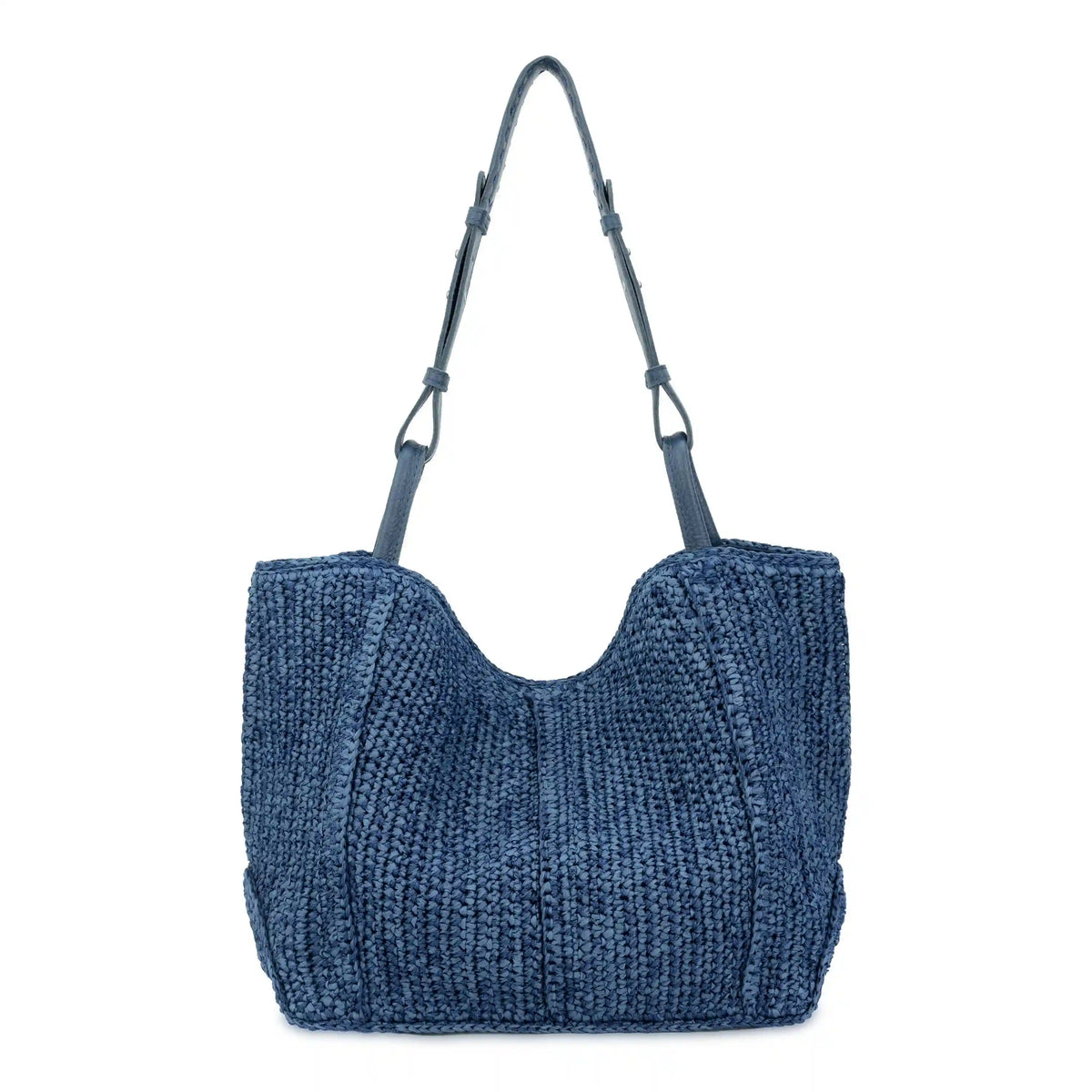 Los Feliz Medium Tote - Hand Crochet - Denim Tonal Straw