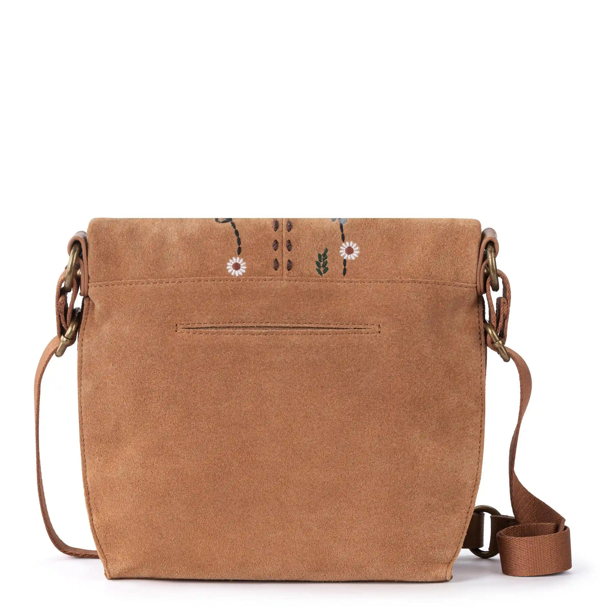 Silverlake Flap Crossbody - Leather - Tan Suede Whimsy Floral Embroidery