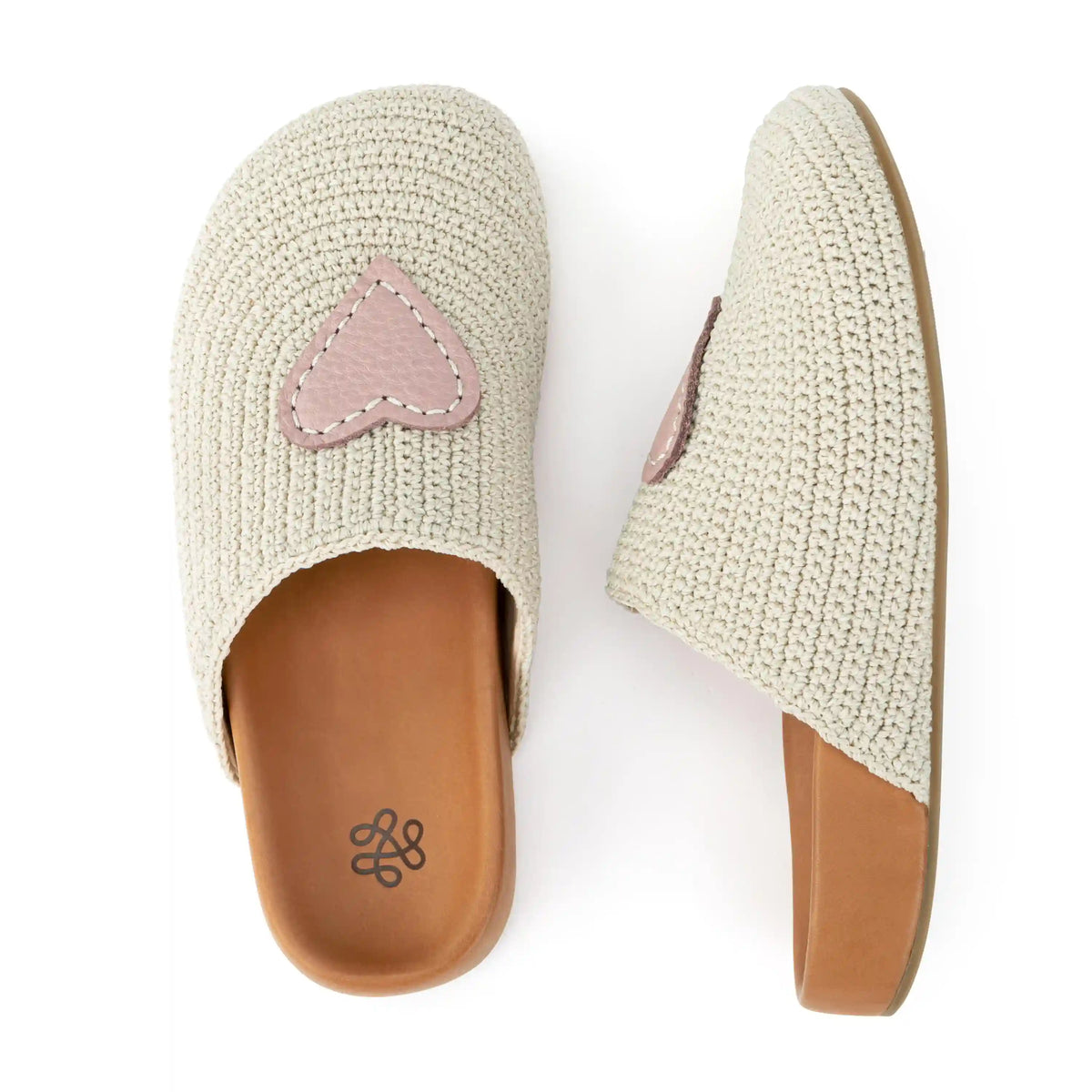 Bolinas Clog - Hand Crochet - Ecru Rosewood Heart