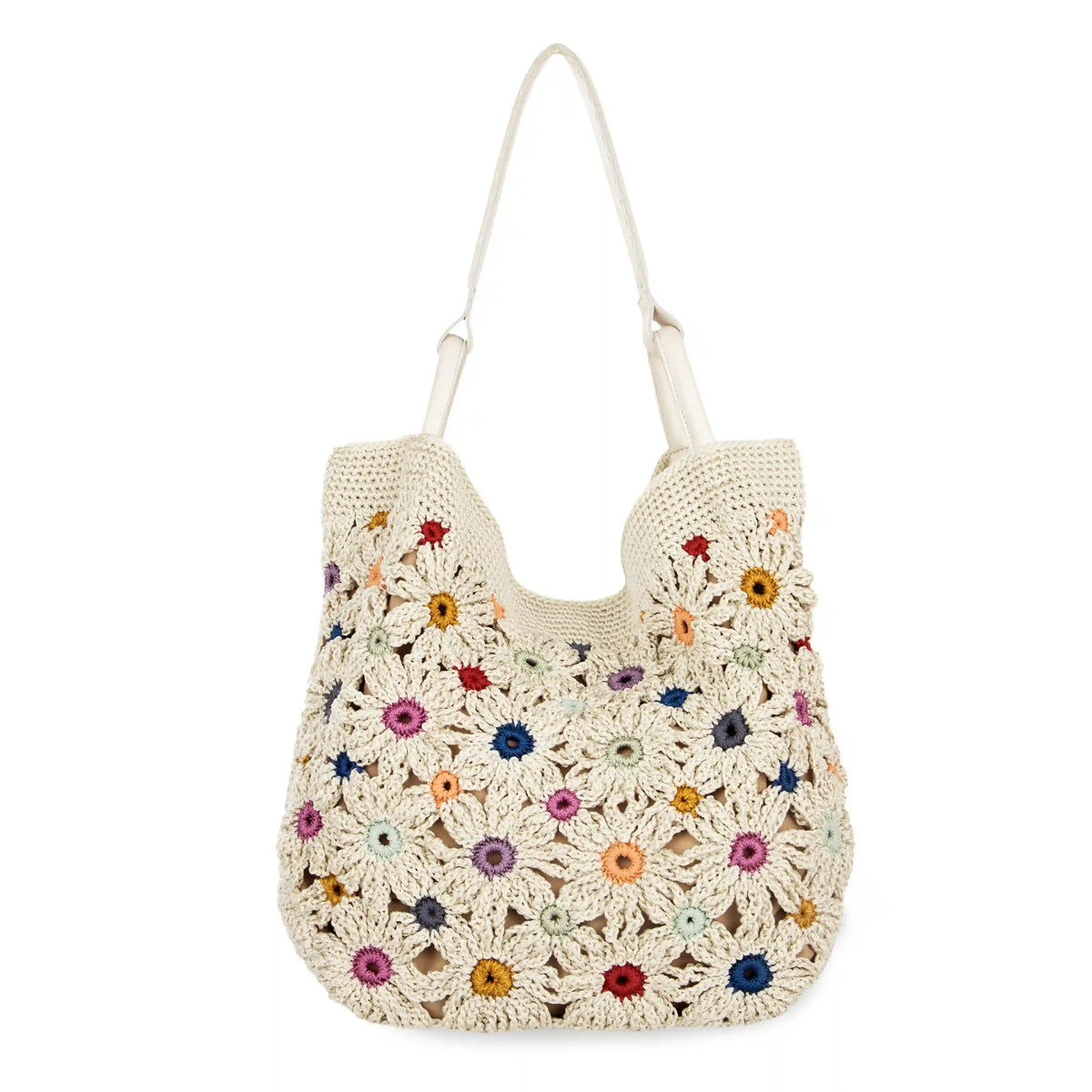 Los Feliz Large Tote - Hand Crochet - Natural Multi Flowers