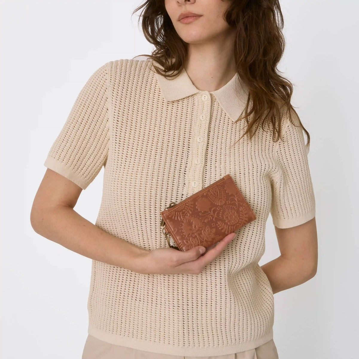 Encino Essential Wallet - Leather - Tobacco Floral Embossed