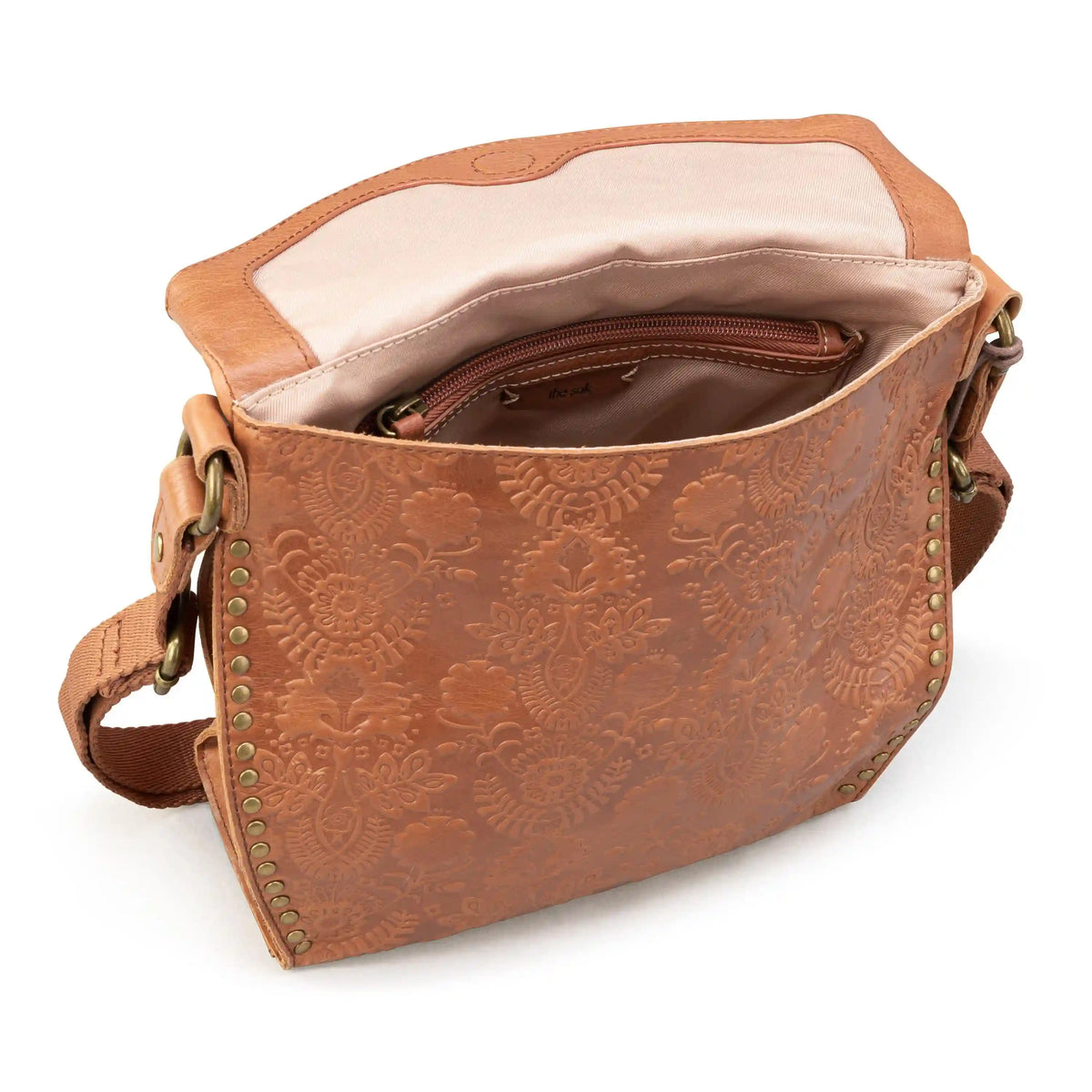 Silverlake Flap Crossbody - Leather - Tobacco Floral Embossed