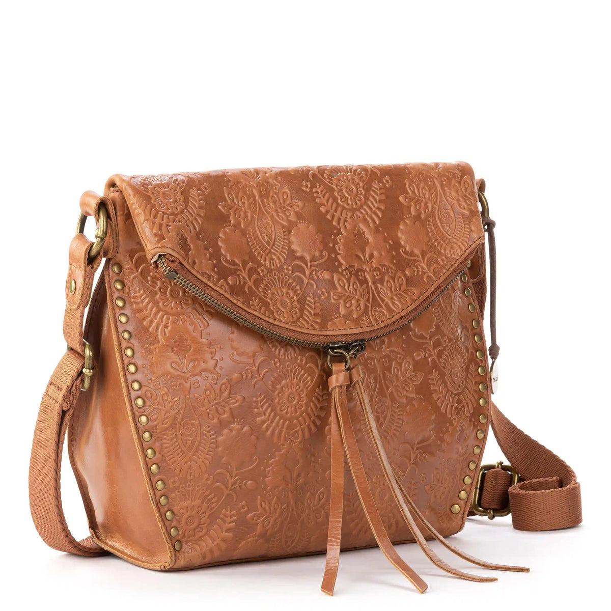 Silverlake Flap Crossbody - Leather - Tobacco Floral Embossed