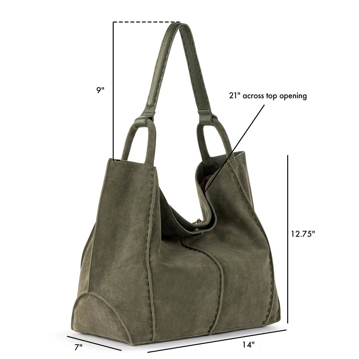 Los Feliz Large Tote - Leather - Moss Suede
