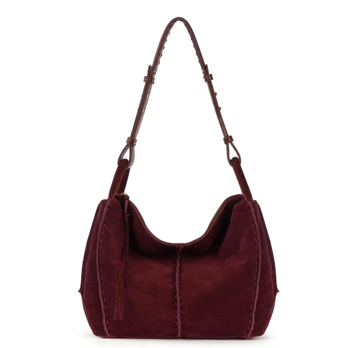 Los Feliz Hobo - Leather - Black Cherry Suede
