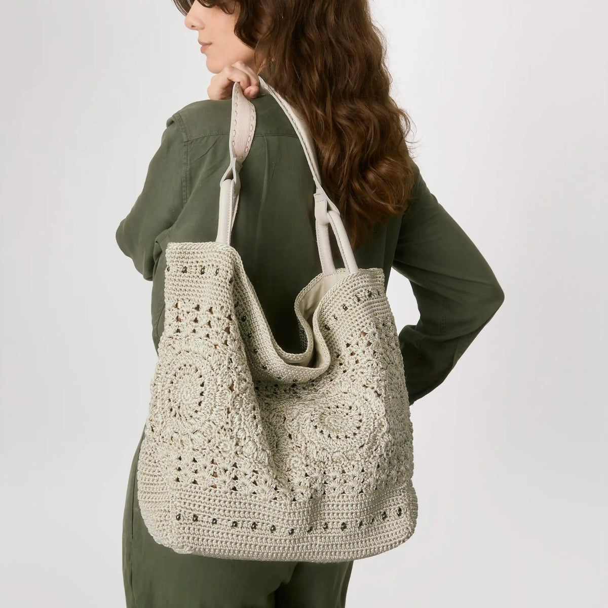 Los Feliz Large Tote - Hand Crochet - Natural Medallion