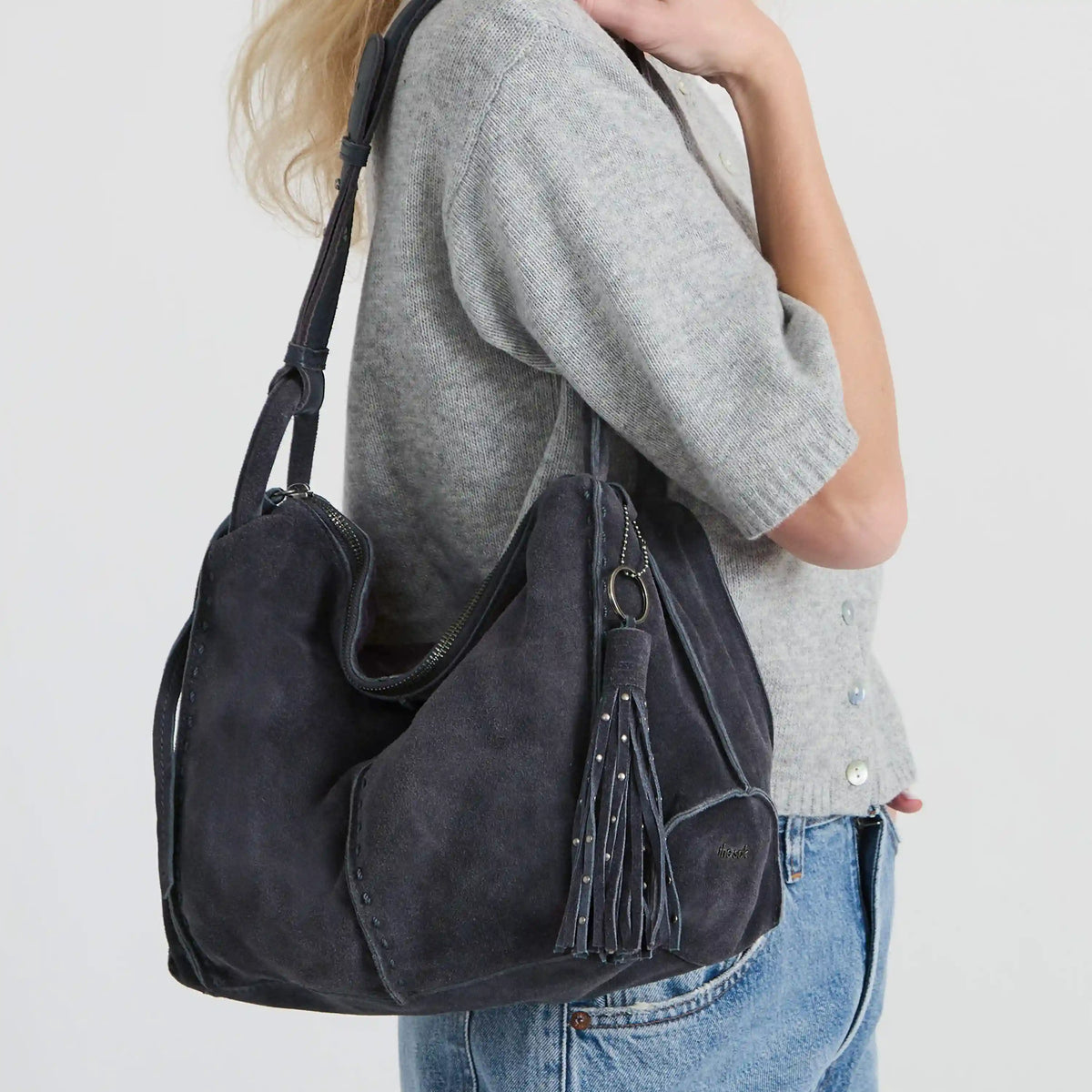 Los Feliz Hobo - Leather - Storm Grey Suede