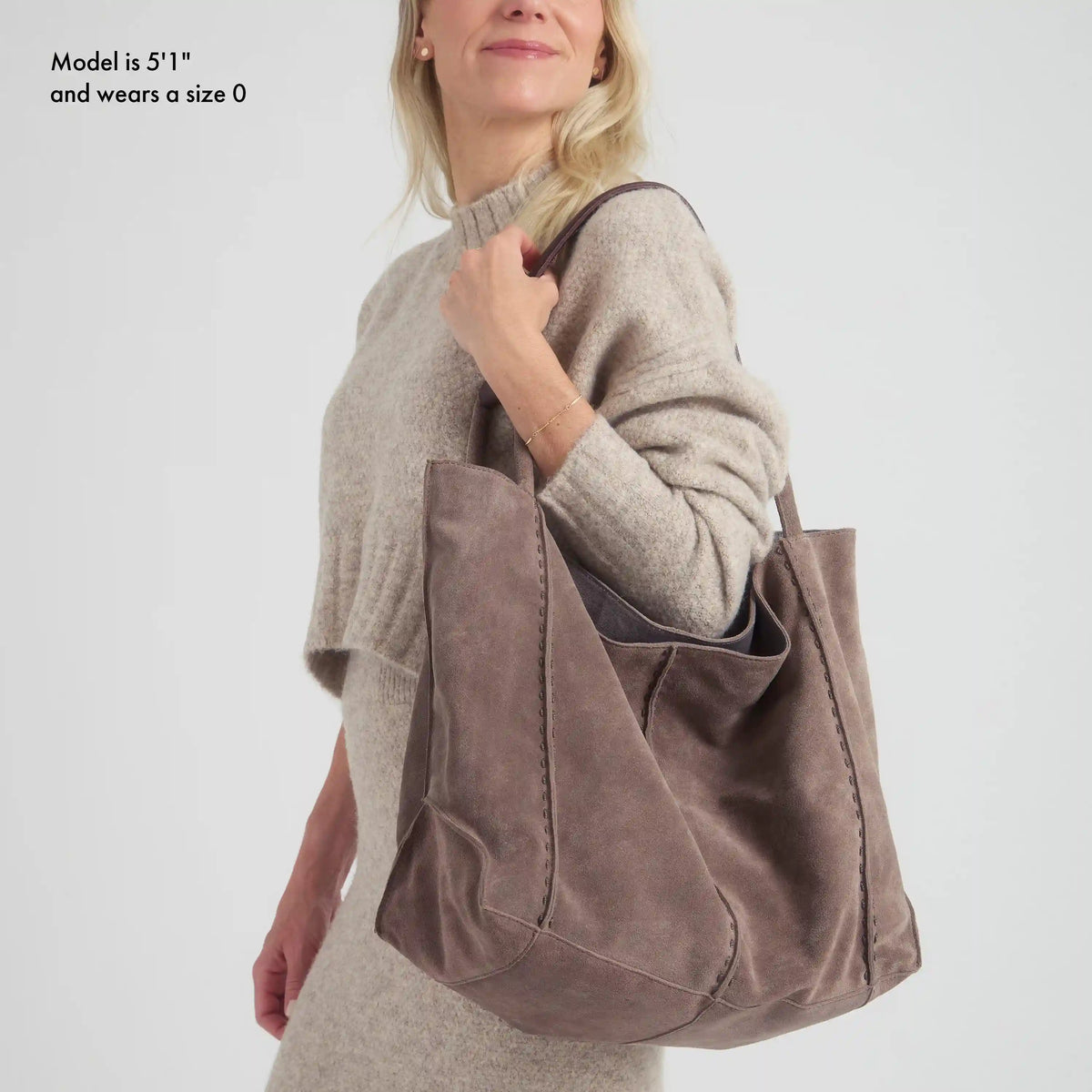 Los Feliz Large Tote - Leather - Mushroom Suede