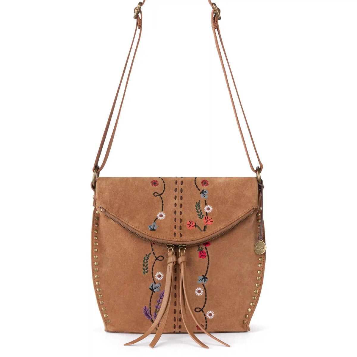 Silverlake Flap Crossbody - Leather - Tan Suede Whimsy Floral Embroidery