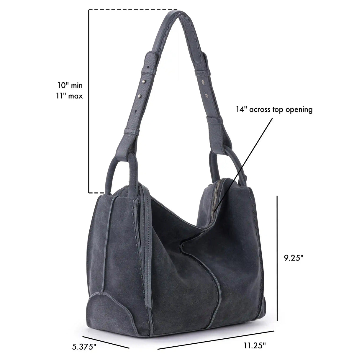 Los Feliz Hobo - Leather - Storm Grey Suede