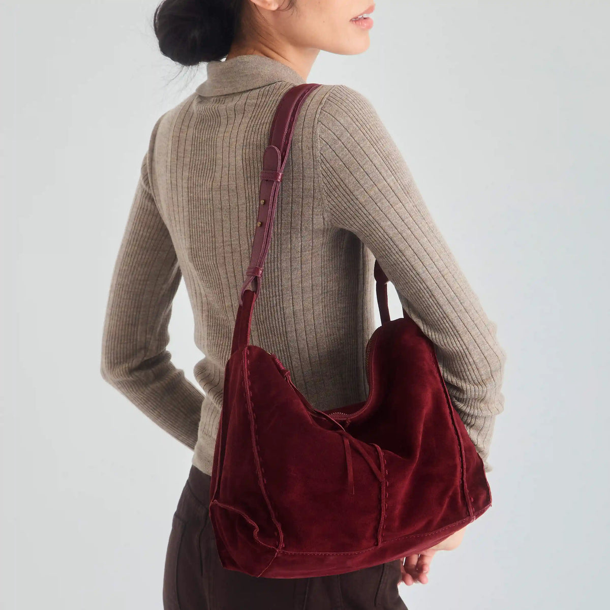 Los Feliz Hobo - Leather - Black Cherry Suede