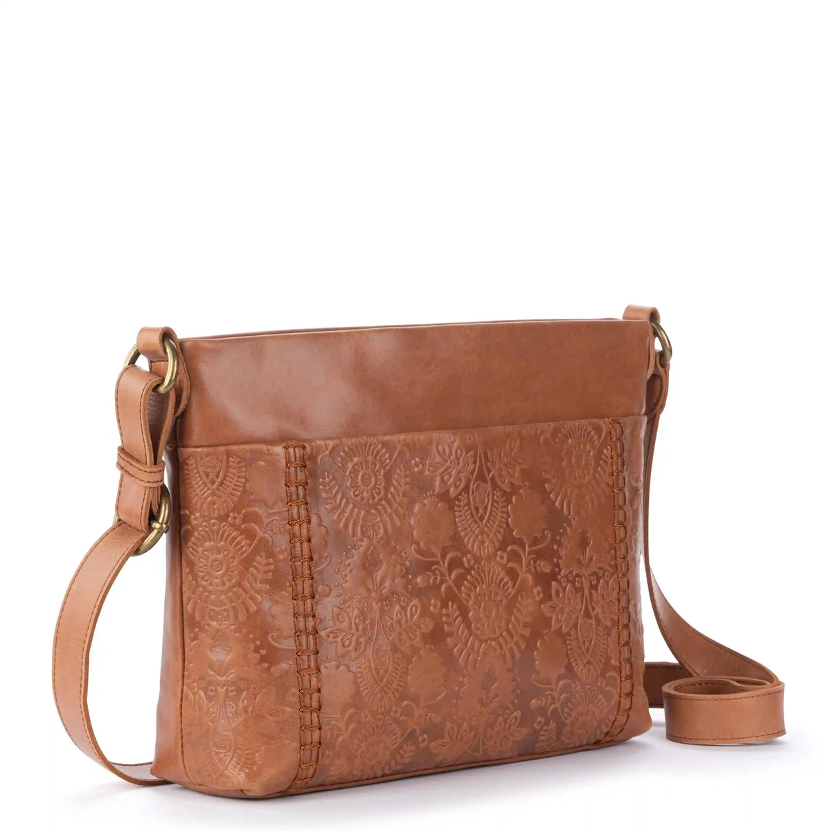 Melrose Crossbody - Leather - Tobacco Floral Embossed