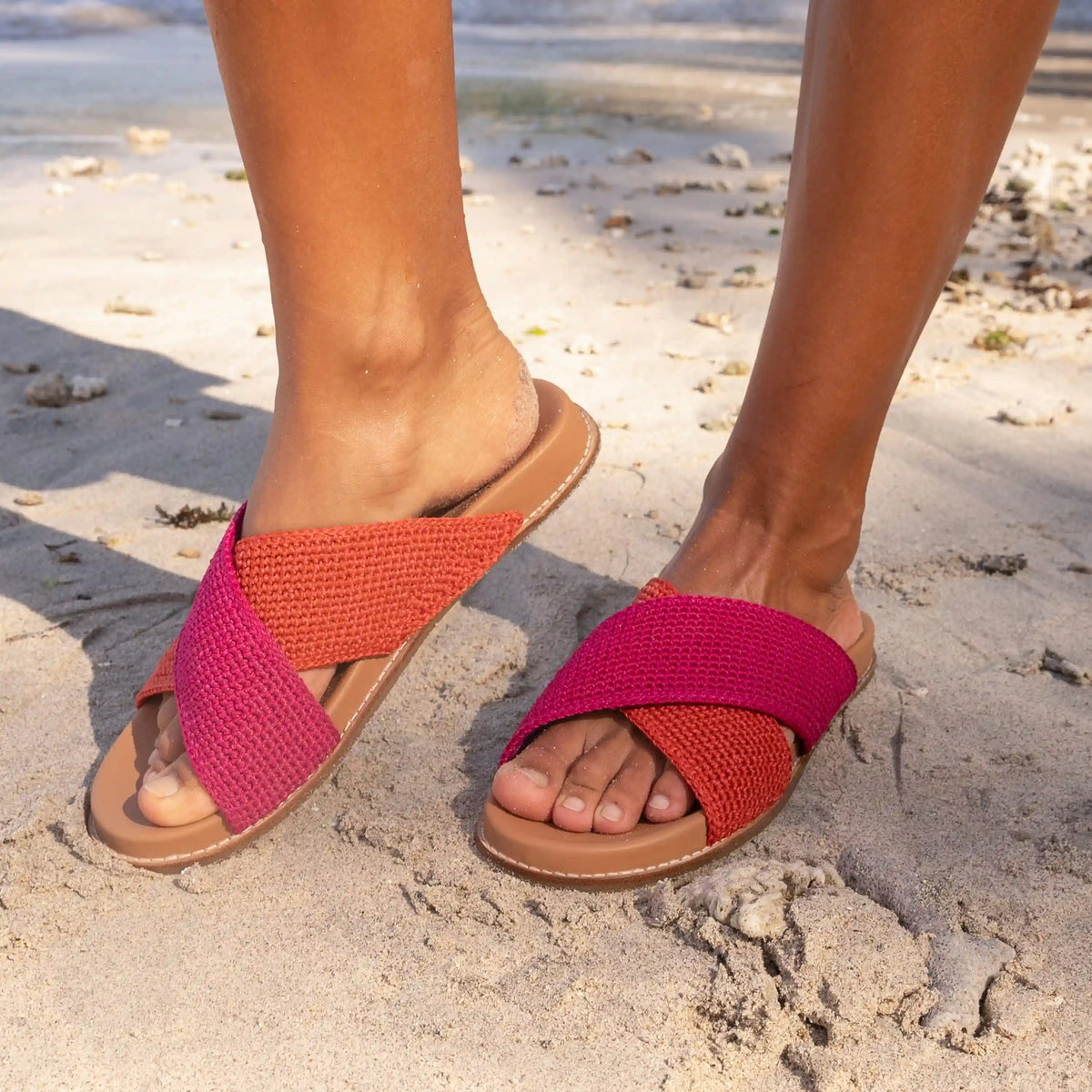 Penelope Sandal - Hand Crochet - Pinkberry Cayenne Block