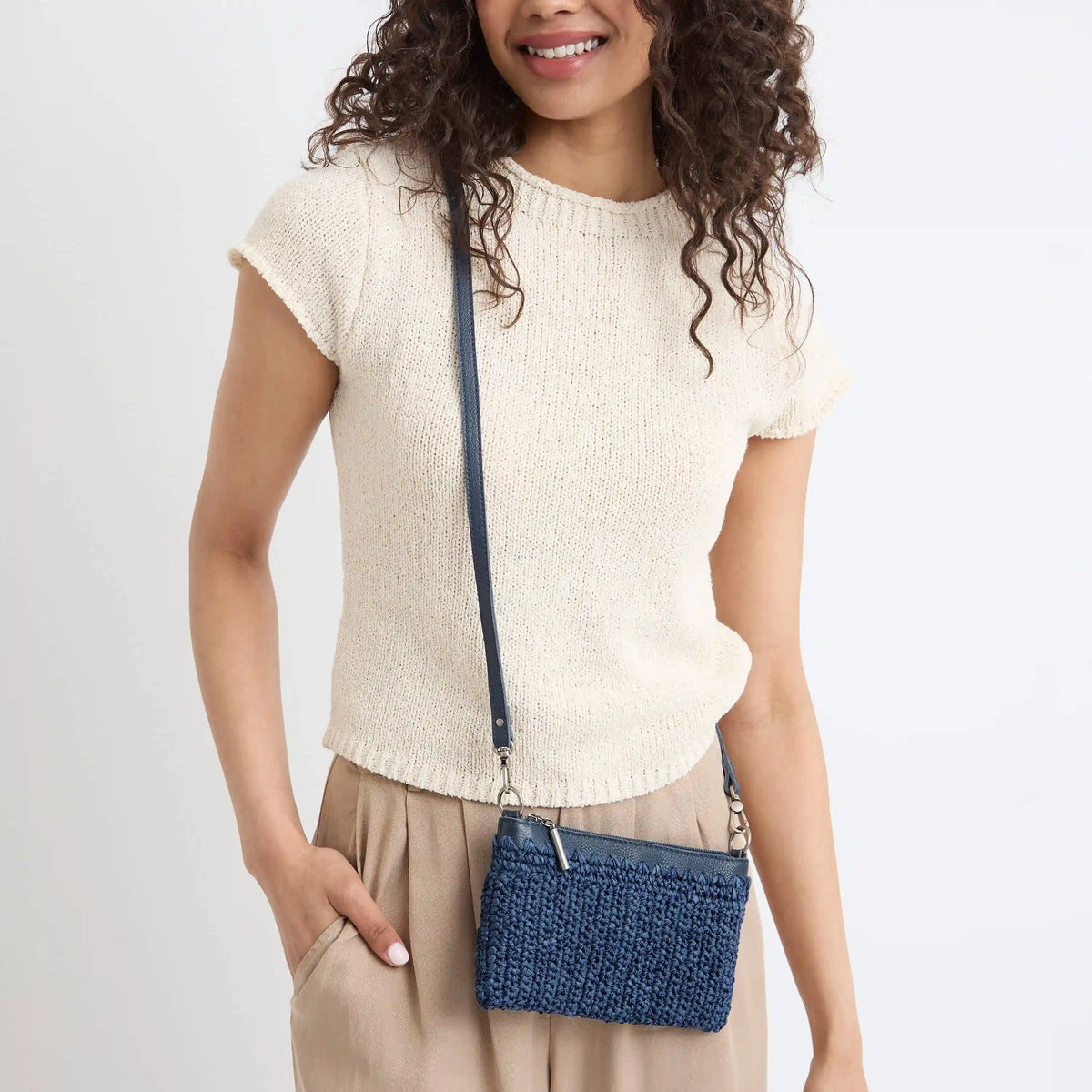 Vita Convertible Wristlet - Hand Crochet - Denim Tonal Straw