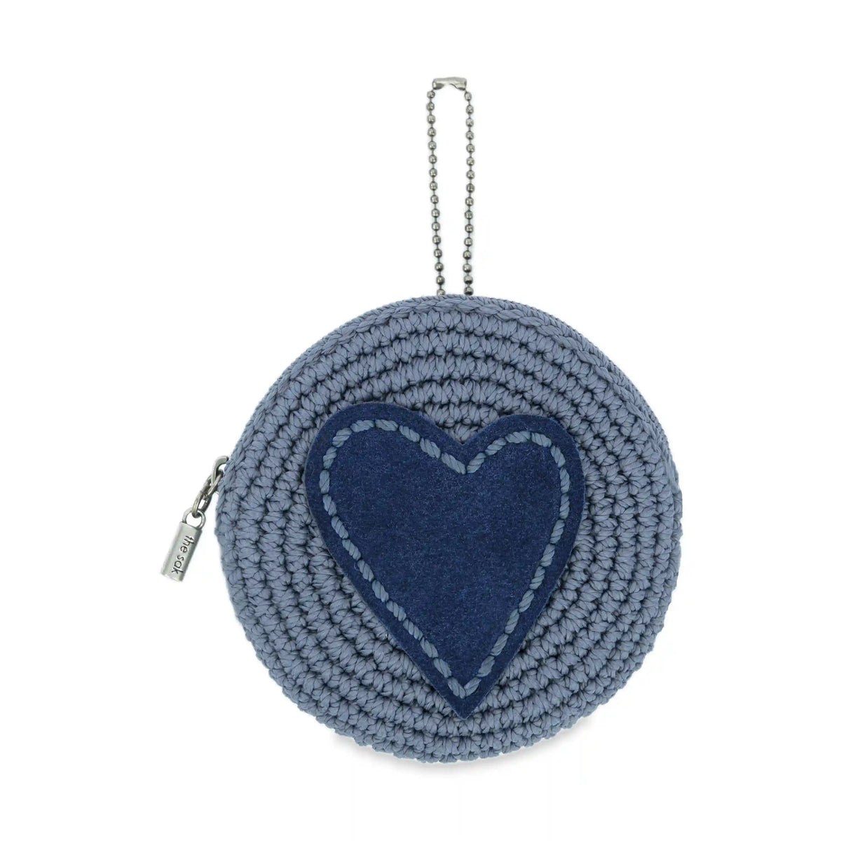Circle Coin Pouch - Hand Crochet - Maritime Indigo Suede Heart