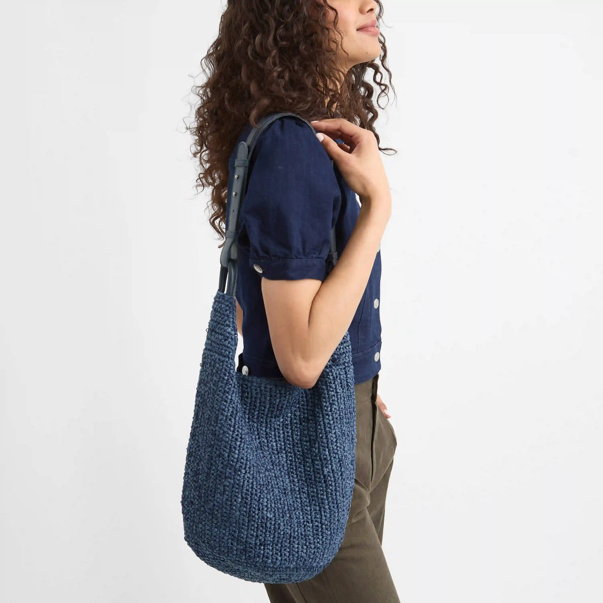 Los Feliz 120 Hobo - Hand Crochet - Denim Tonal Straw
