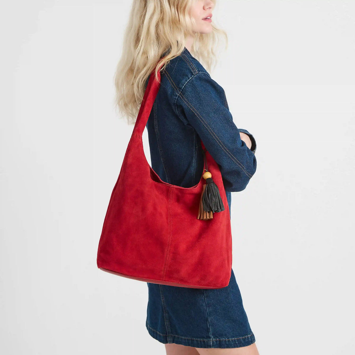 Huntley Hobo - Leather - Scarlet Suede