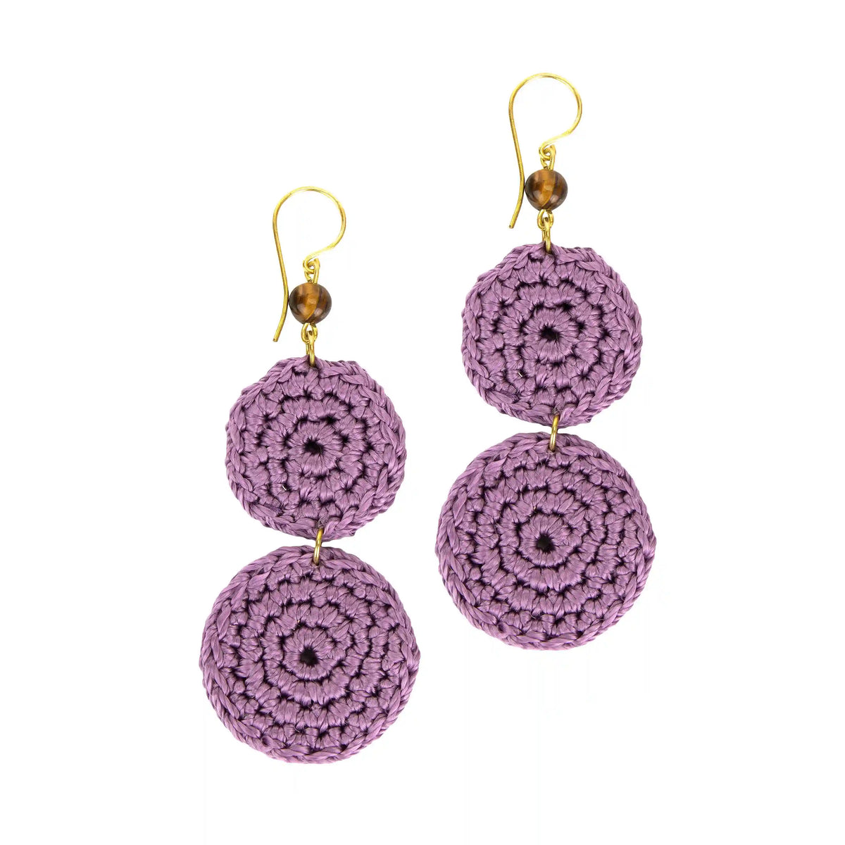 Jasper Double Disc Earrings - Hand Crochet - Heather