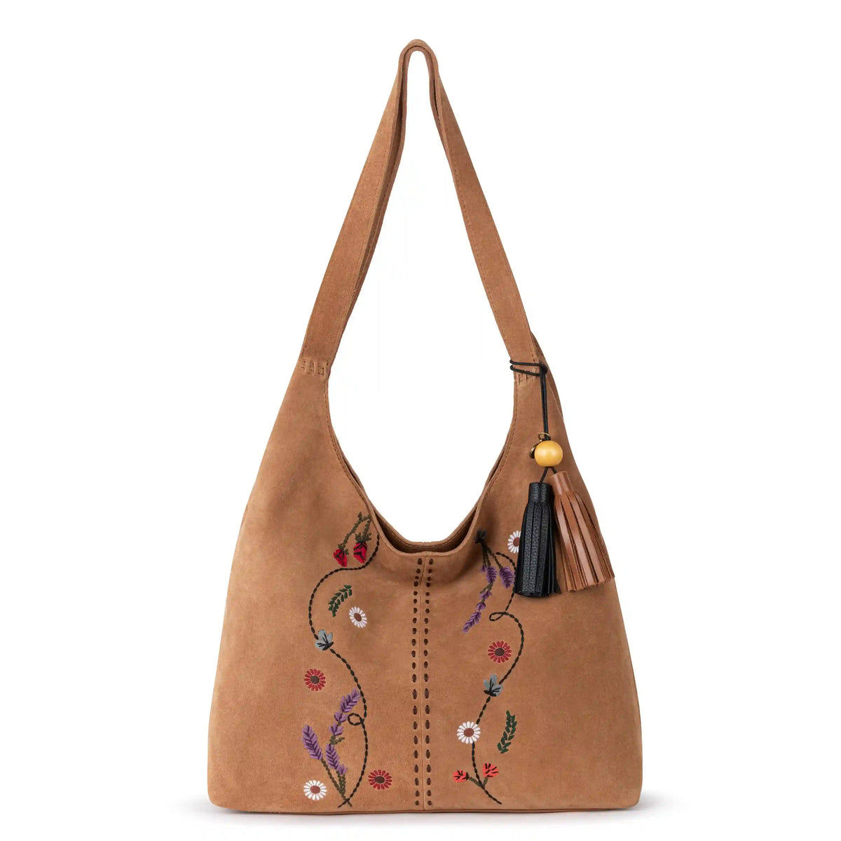 Huntley Hobo - Leather - Tan Suede Whimsy Floral Embroidery