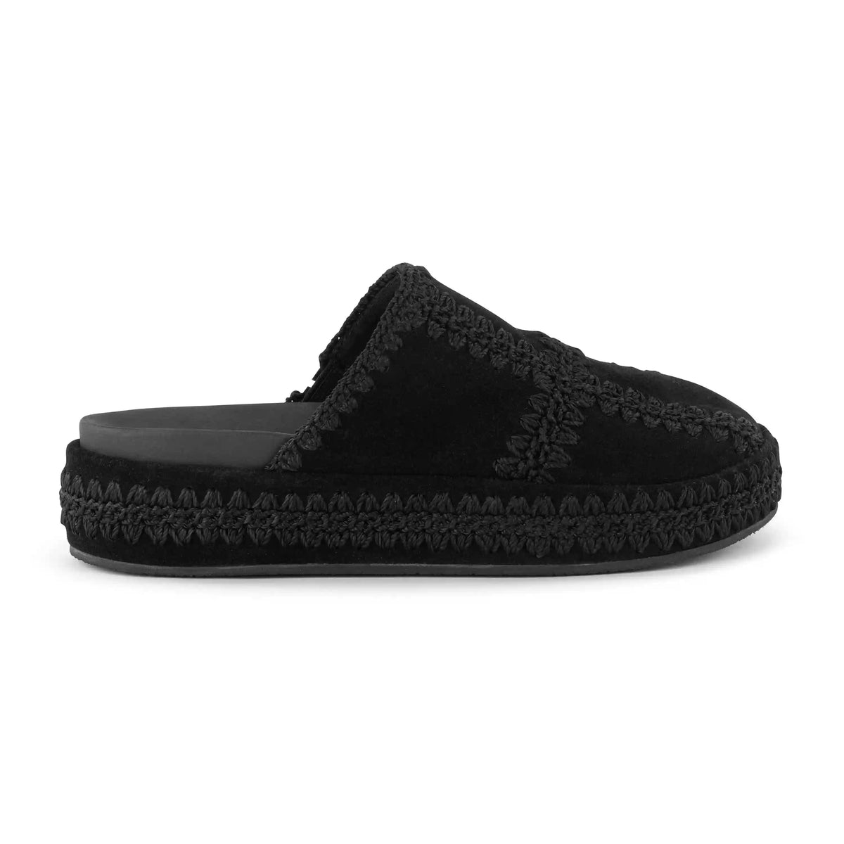 Bryn Platform Clog - Leather - Black Suede Patch