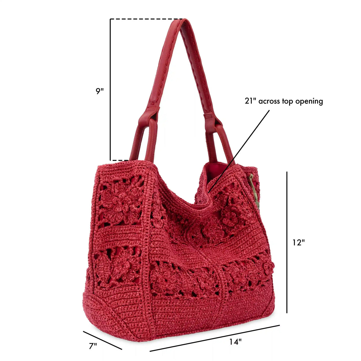 Los Feliz Large Tote - Hand Crochet - Scarlet Tonal Flower