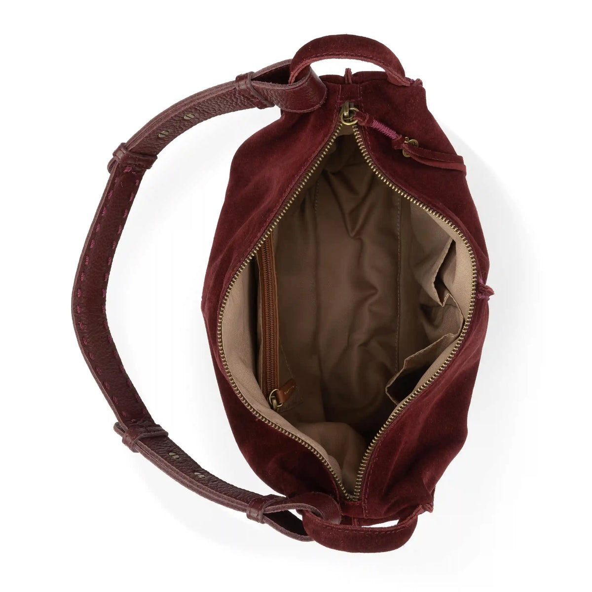 Los Feliz Hobo - Leather - Black Cherry Suede