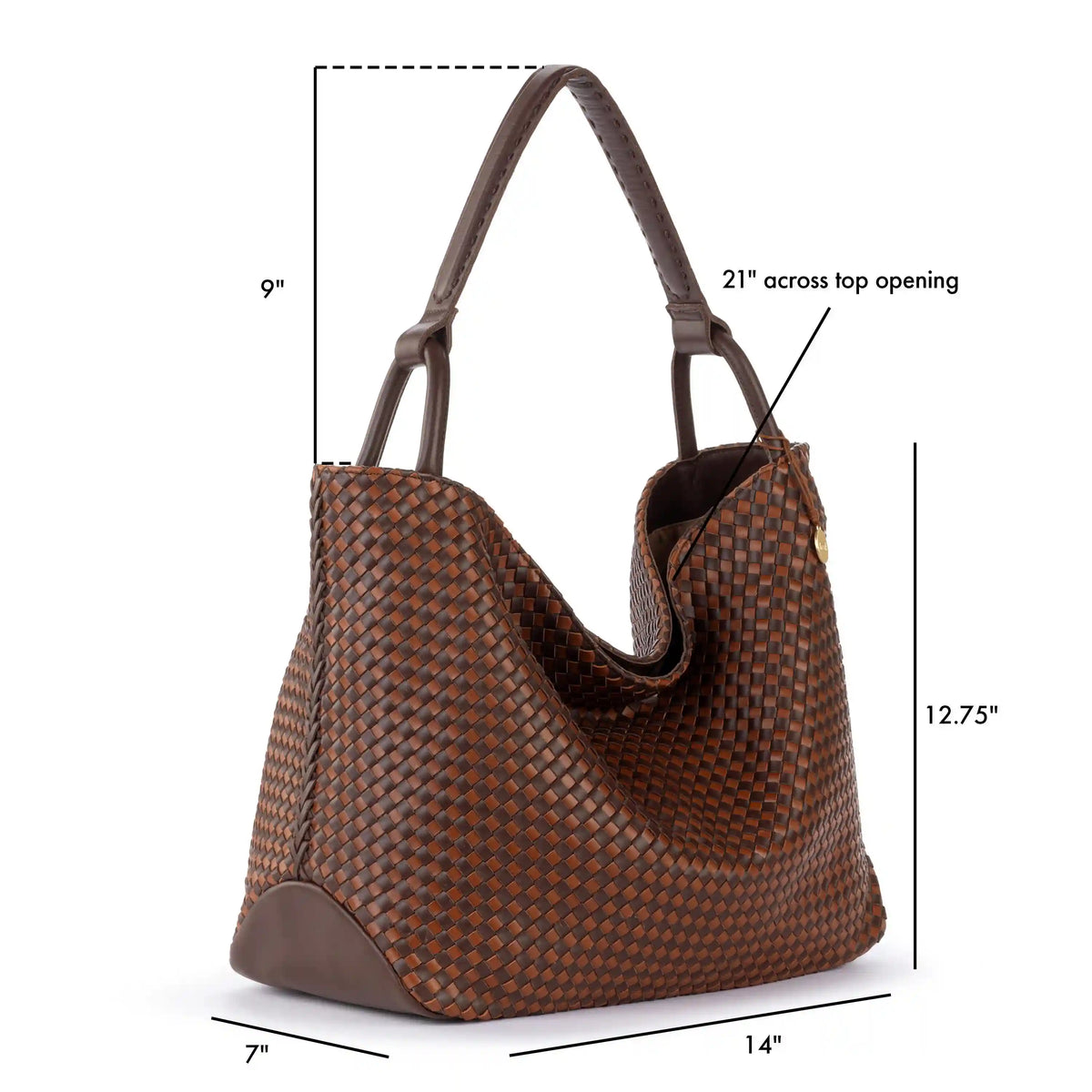 Los Feliz Large Tote - Leather - Woven Mahogany Cognac