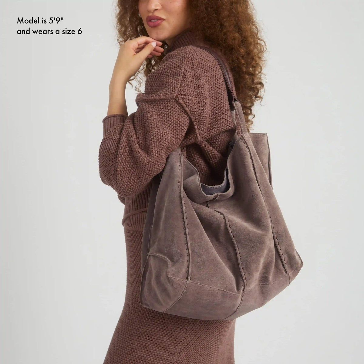 Los Feliz Large Tote - Leather - Mushroom Suede