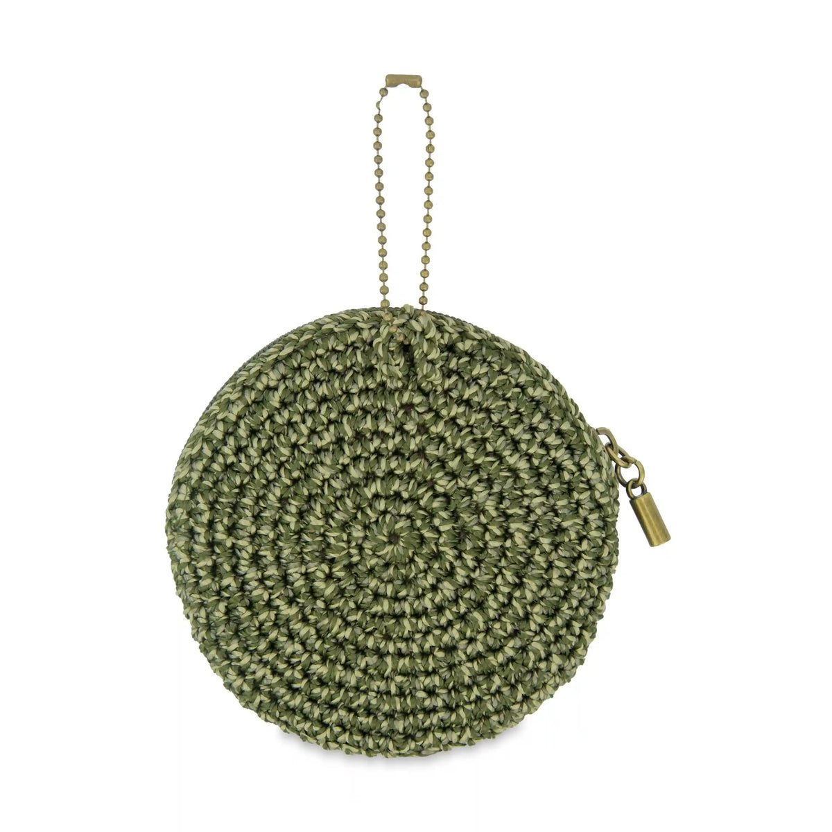 Circle Coin Pouch - Hand Crochet - Moss Static Suede Heart