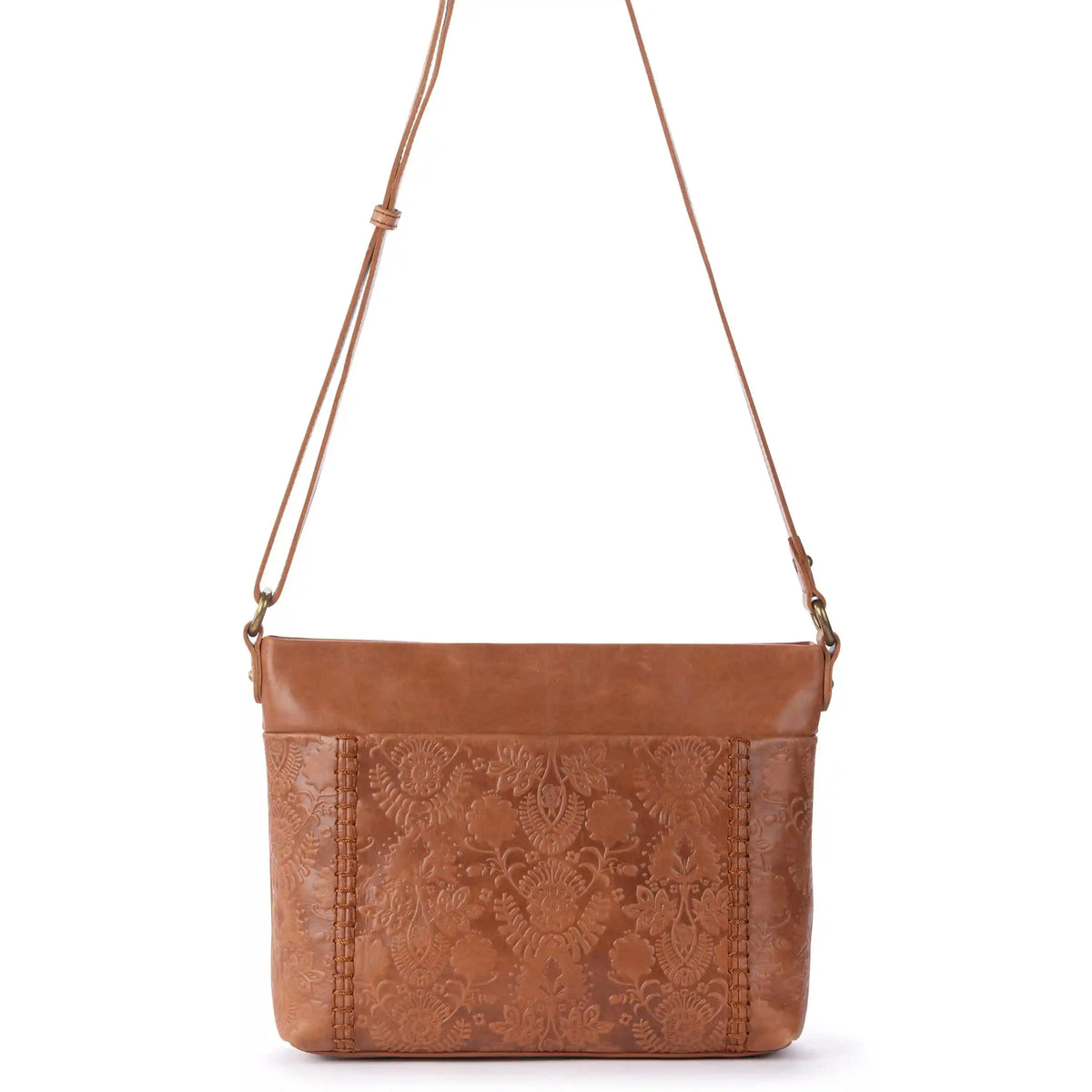 Melrose Crossbody - Leather - Tobacco Floral Embossed
