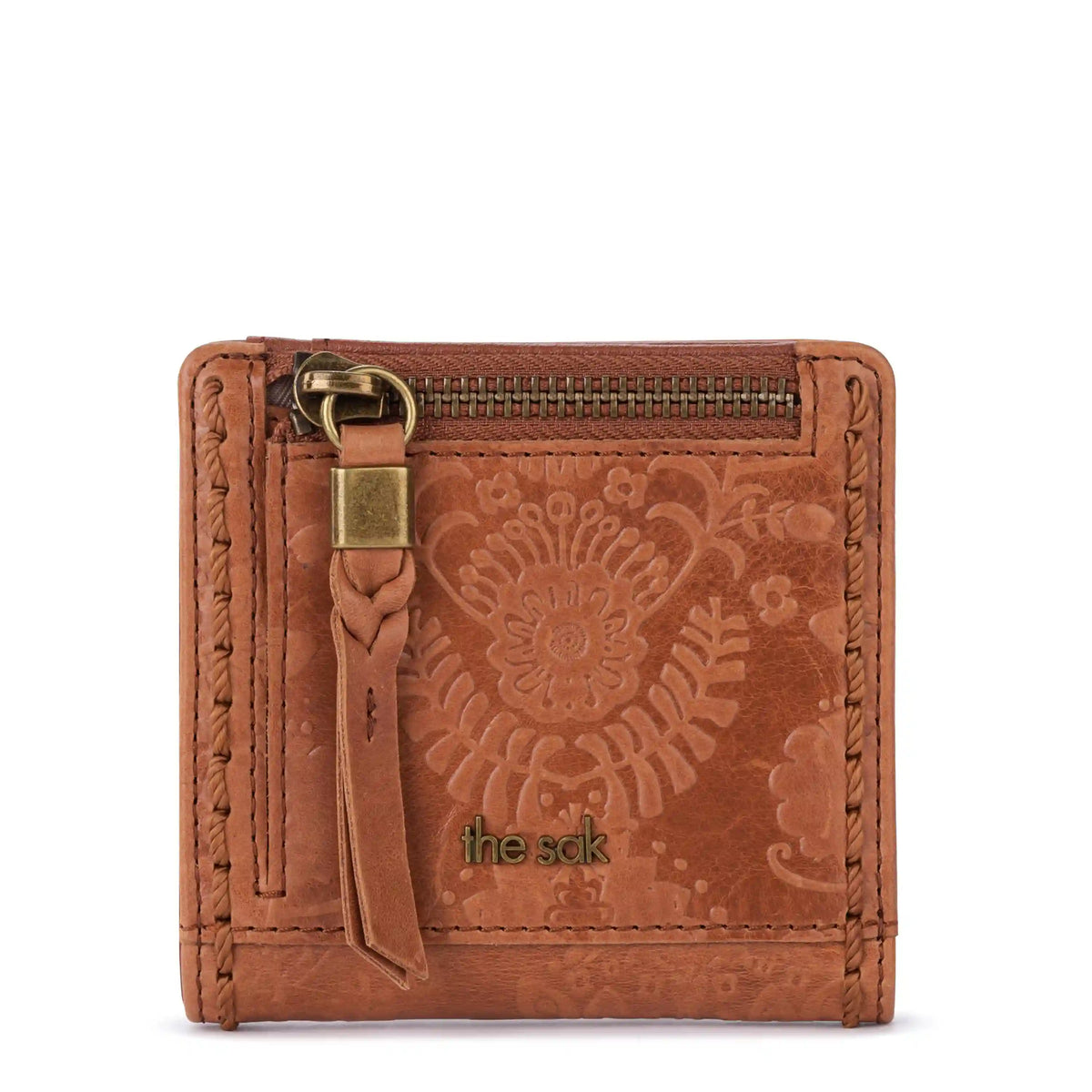 Mira Small Wallet - Leather - Tobacco Floral Embossed