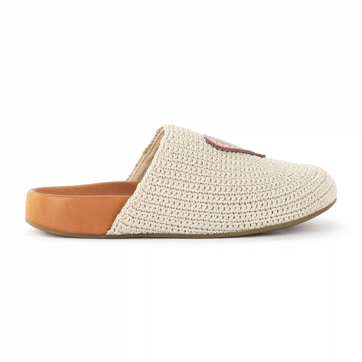 Bolinas Clog - Hand Crochet - Ecru Rosewood Heart