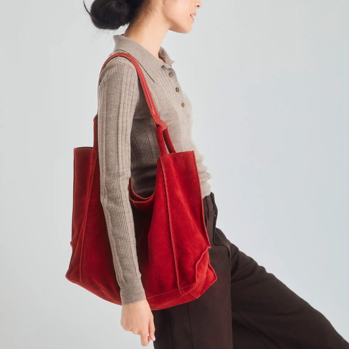 Los Feliz Large Tote - Leather - Scarlet Suede