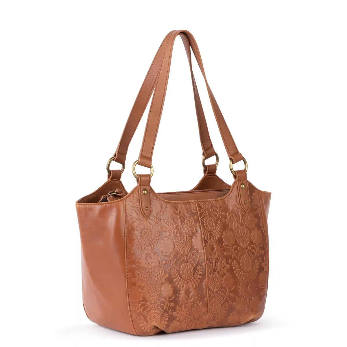 Bolinas Satchel - Leather - Tobacco Floral Embossed