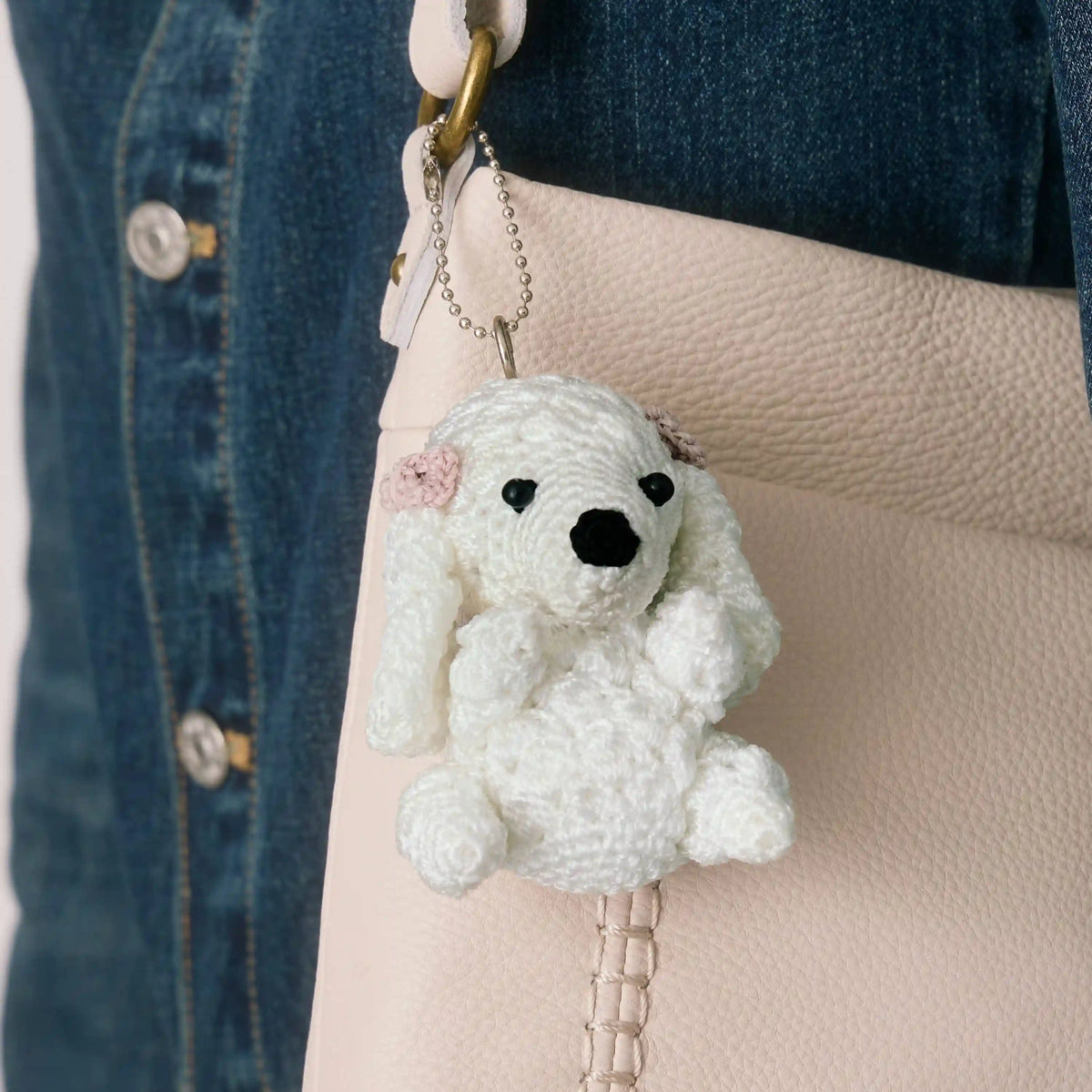 Yarnicharmz Dangle - Hand Crochet - White Poodle