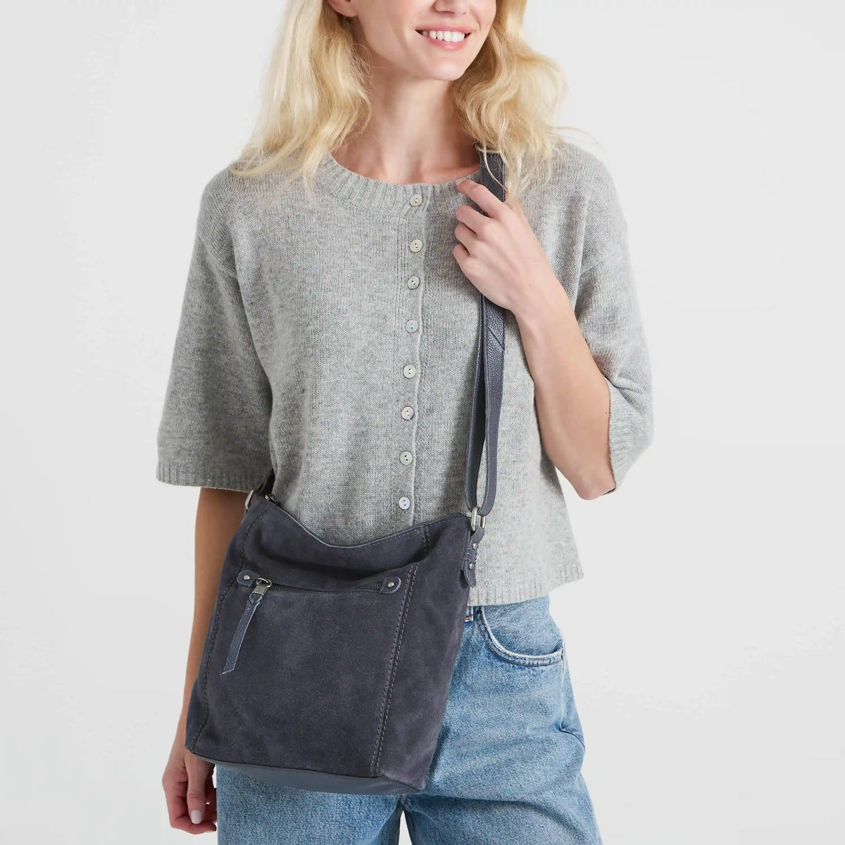 Ashland Crossbody - Leather - Storm Grey Suede
