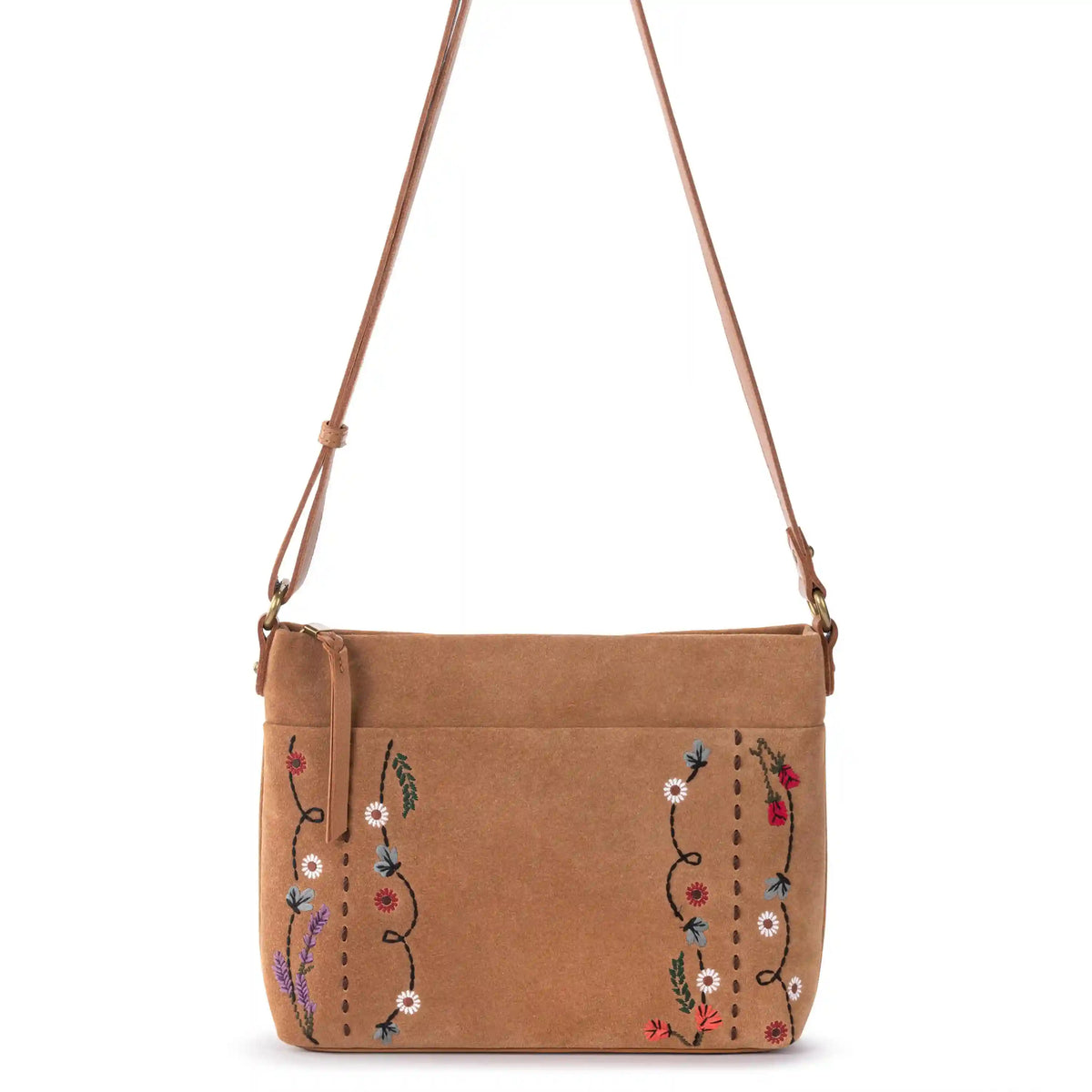 Melrose Crossbody - Leather - Tan Suede Whimsy Floral