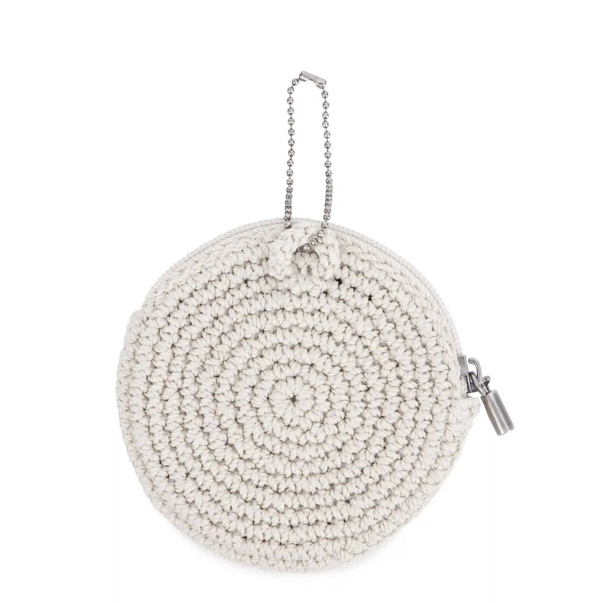Circle Coin Pouch - Hand Crochet - Ecru Rosewood Heart