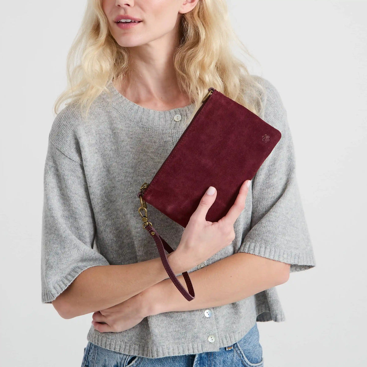 Vita Convertible Wristlet - Leather - Black Cherry Suede