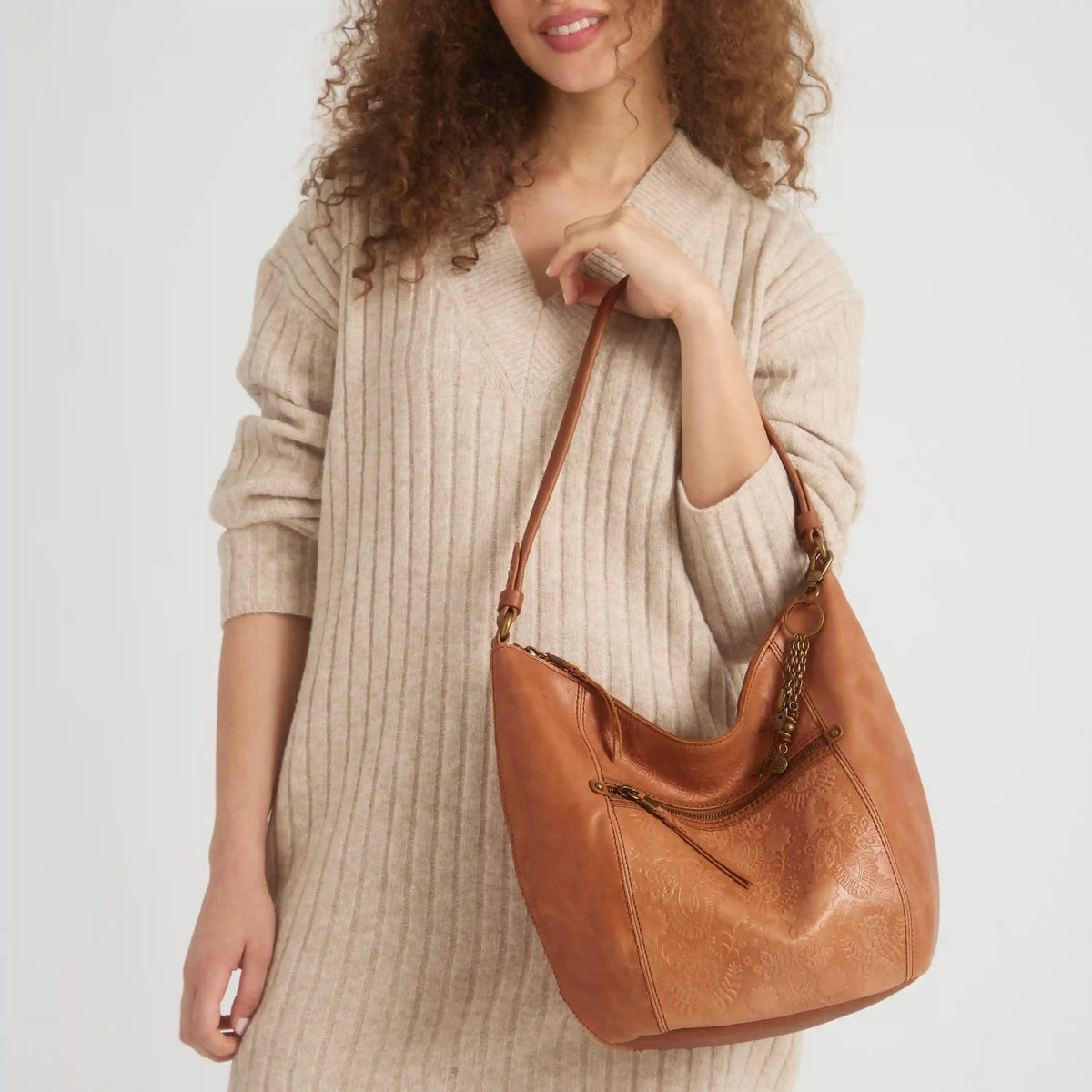 Sequoia Hobo - Leather - Tobacco Floral Embossed