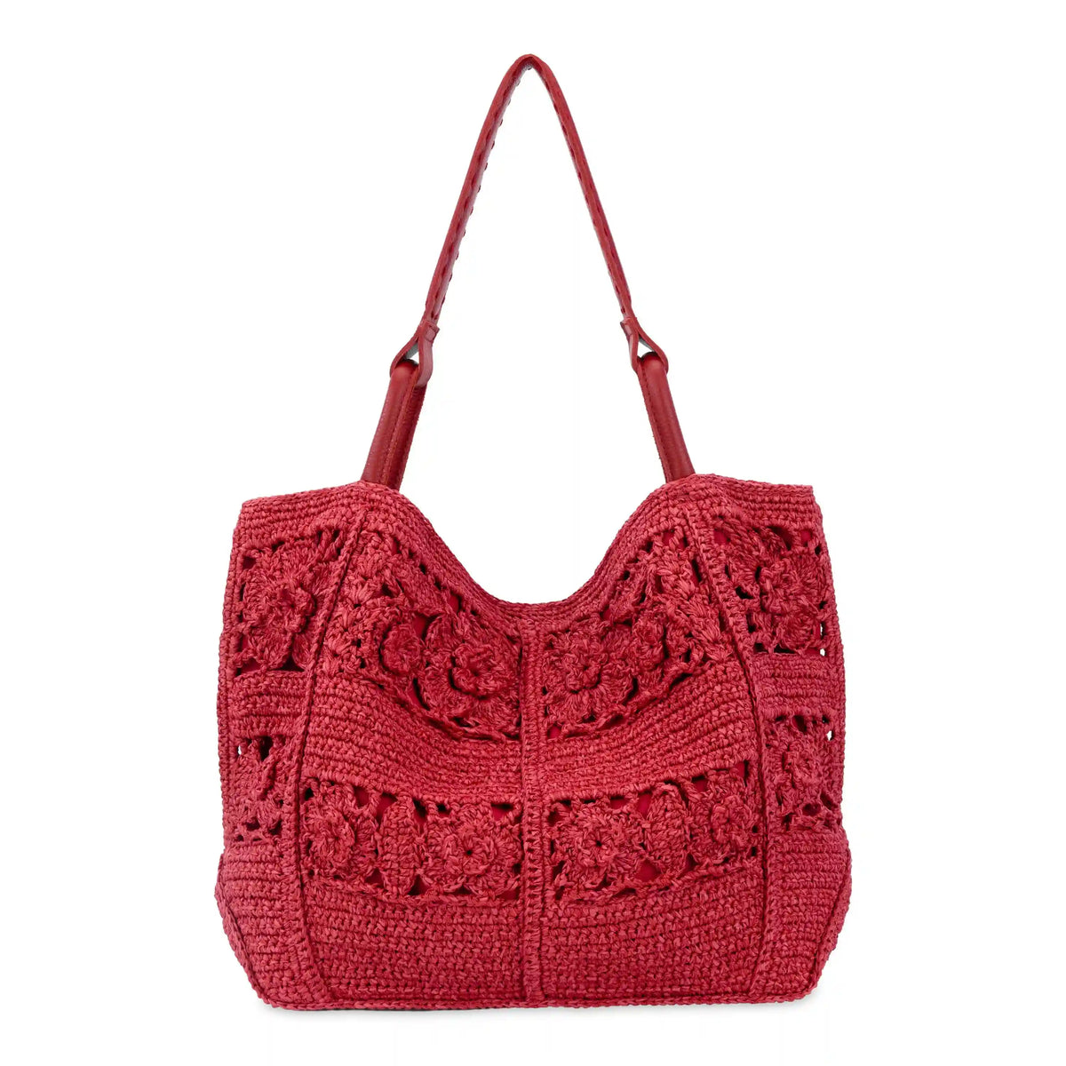 Los Feliz Large Tote - Hand Crochet - Scarlet Tonal Flower